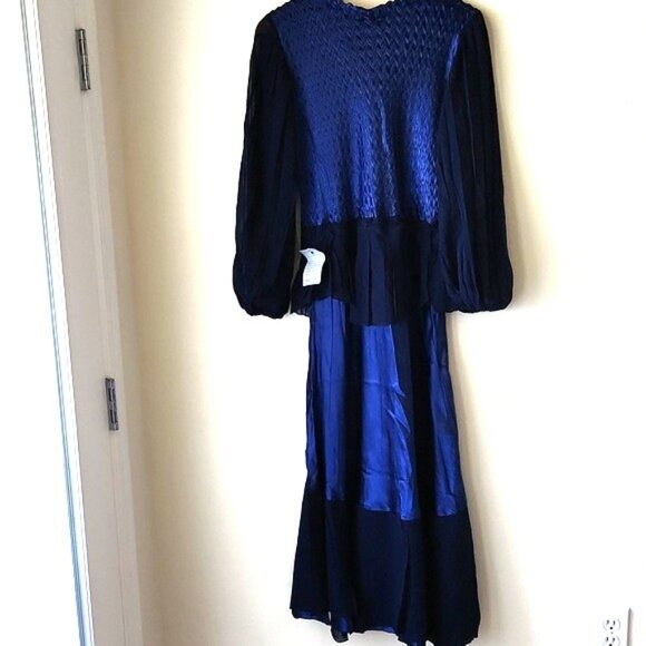 KOMAROV Chiffon Peplum Navy Dress Long Sleeve Charmeuse Sz XL NWT Occasion Dress - Picture 13 of 13